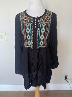 Double D Ranch Embroidered Top Tunic Black L/S Size Medium